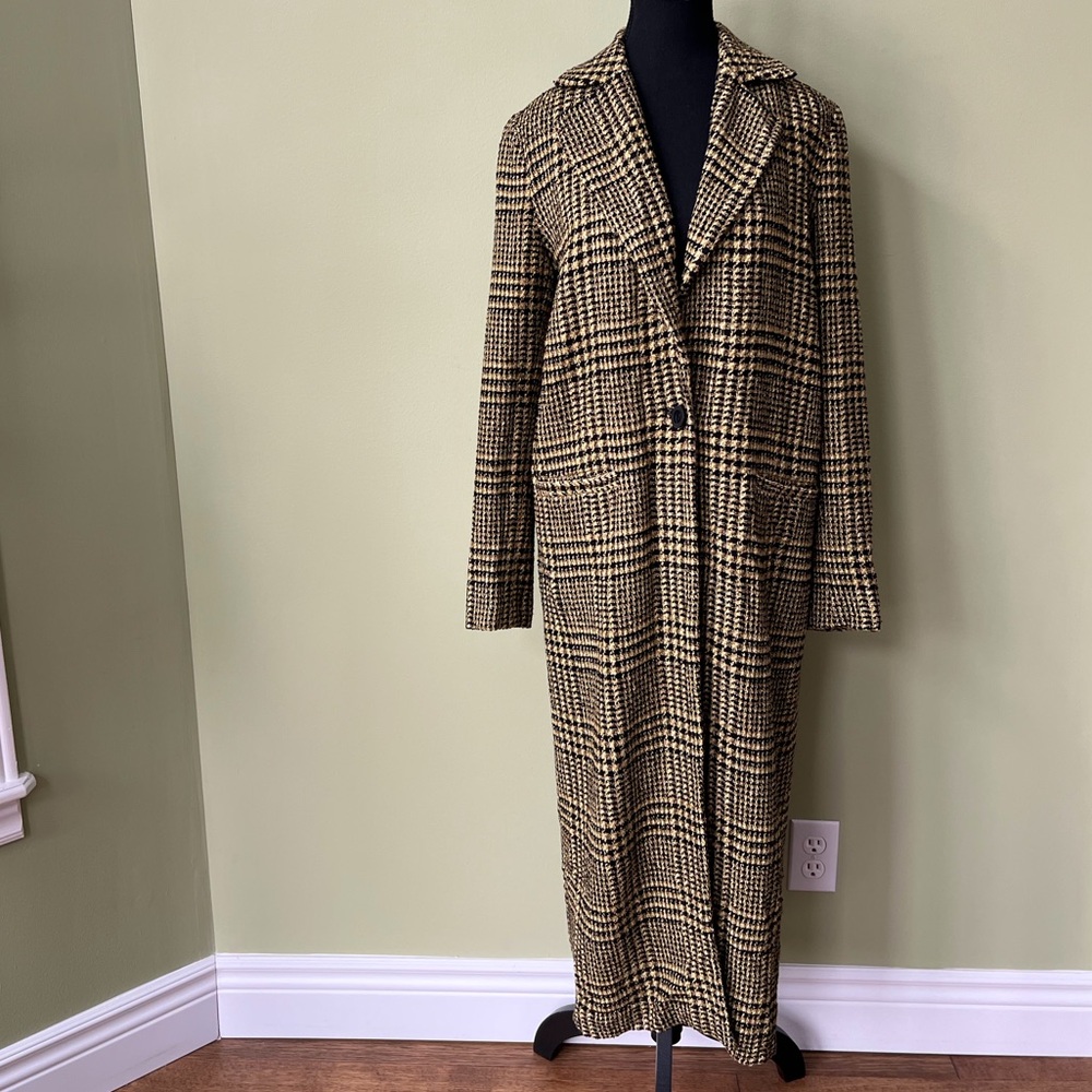 Pinko NWOT Wool Blend Houndstooth Tweed Button Maxi Coat